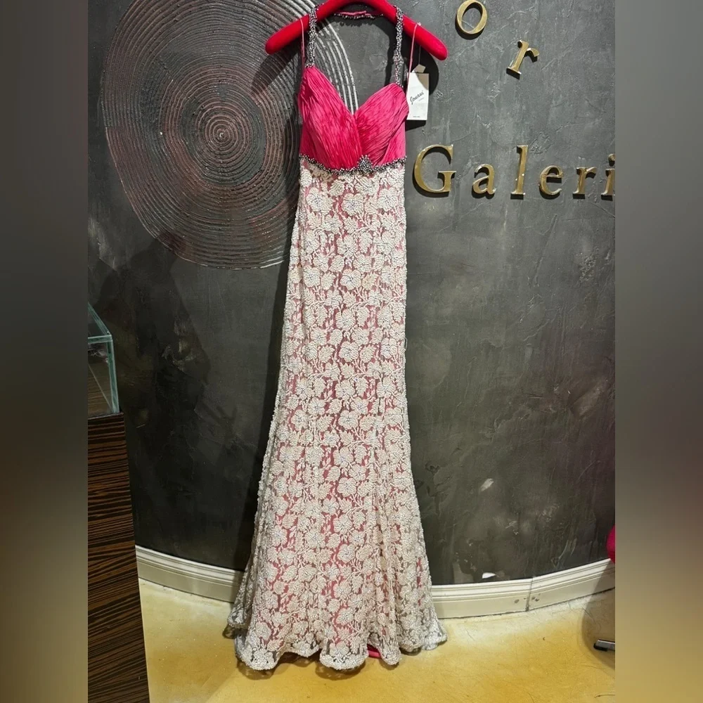 jovani pink and white dress Jovani Dresses | Nwt Jovani Sheri Hill Elegant Pink And White Sequin Evening Gown Size 2 | Color: Pink/White | Size: 2